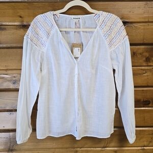 BODEN Cotton Smocked Embroidered Raglan Sleeve Button Down Peasant Top Size 6